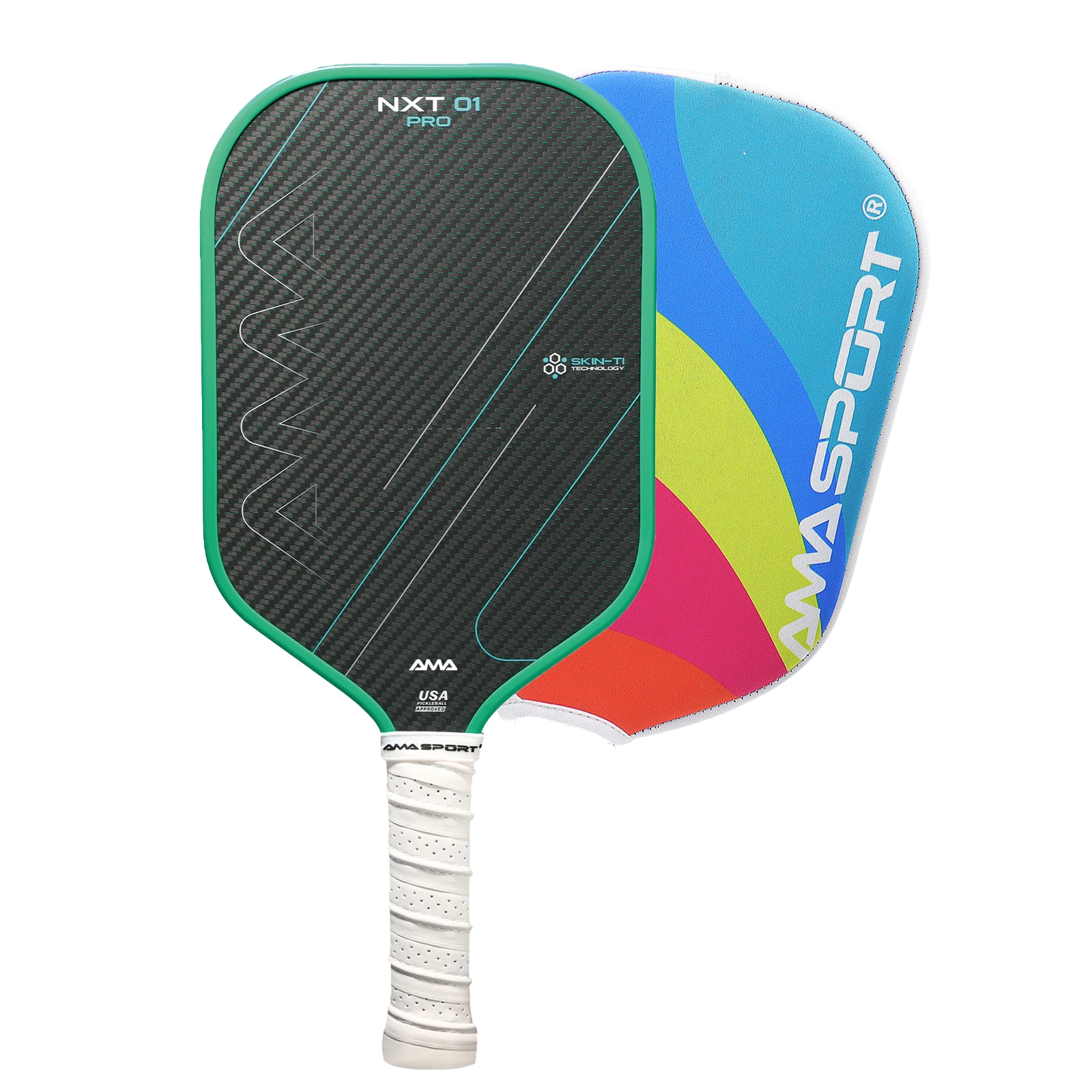 

Профессиональная ракетка для пиклбола AMA SPORT с титановой фрикционной поверхностью, включает чехол для ракетки и аксессуары для пиклбола.