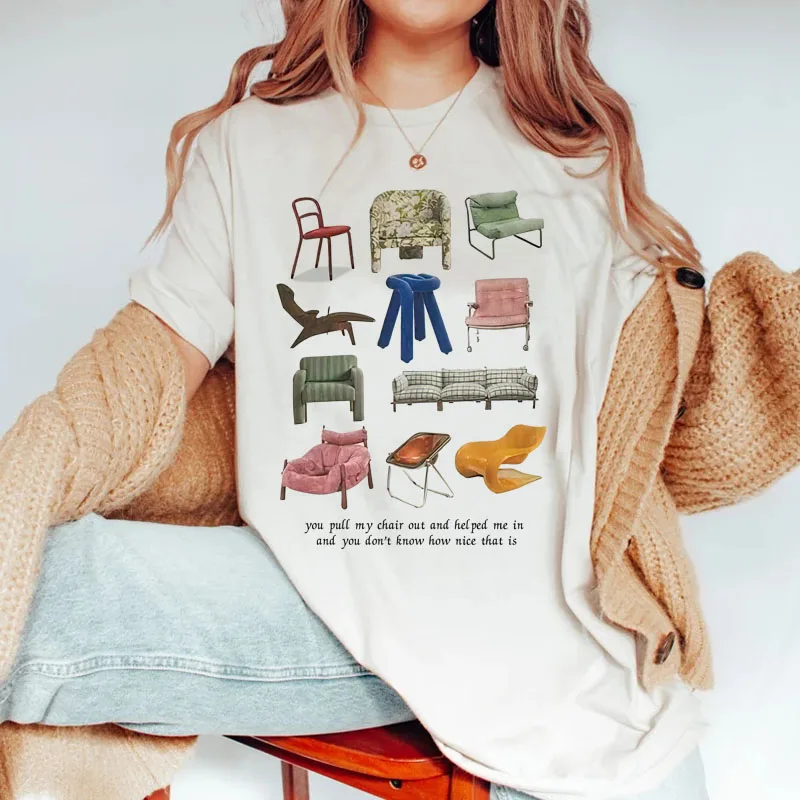 Egirl Grunge Aesthetic Music Lyrics T-Shirts Design Chairs Printed Women Vintage T Shirt Trendy Fashion Y2k Streetwear Tees Tops