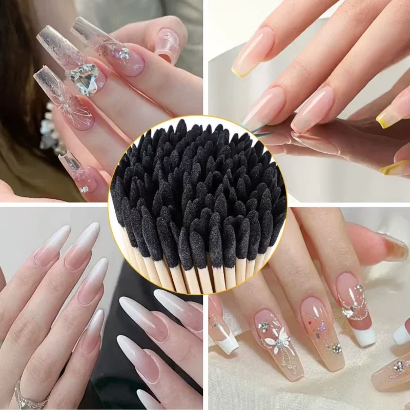 10/50 Pcs Nail Polish Double Head Black Gauze Sandblasting Orange Carving Grinding Cleaning Nail Surface Wooden Stick Tool