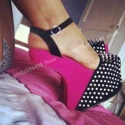 Mutilcolor Strange Style Heel Platform Sandals Metal Round Rivet Design Ankle Buckle Women Shoes 2025 Summer Zapatos Para Mujere