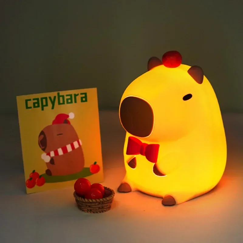 LED Silicone Capybara Night Light Cute Cartoon Animal Lamp USB Rechargeable Touch Sensor Sleeping Lamp Children Room Decor Gifts