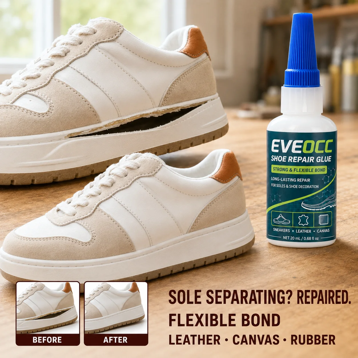 EVEOCC Shoe Glue Repair Kit, Strong Flexible Bond Long-Lasting Repair for Sneaker Soles, Leather Shoes, Canvas Footwear