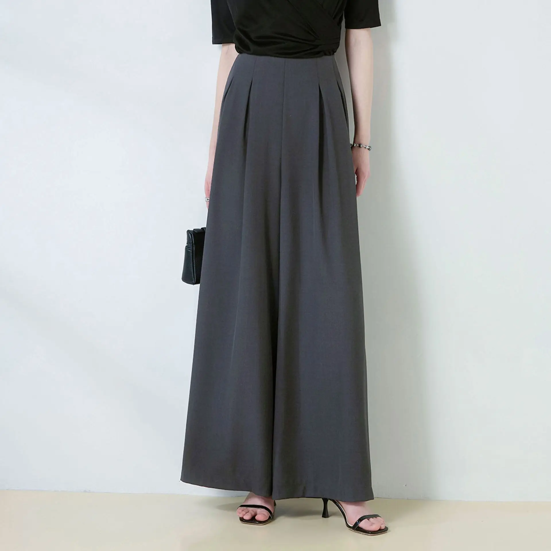 

Брюки-костюмные с высокой талией Chuzhou Enghong Clothing Flagip Store, лето 2025, повседневные, широкие, трикотажные, для офиса и отдыха