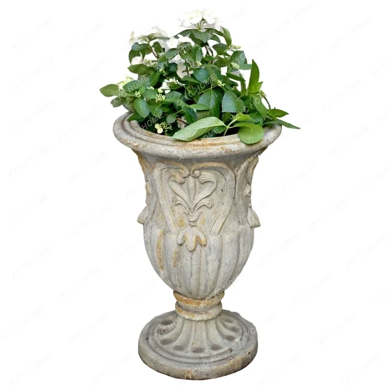 High Foot Large Flower Pot European Outdoor Courtyard Garden Balcony Roman Column Decoration Ornaments Vase