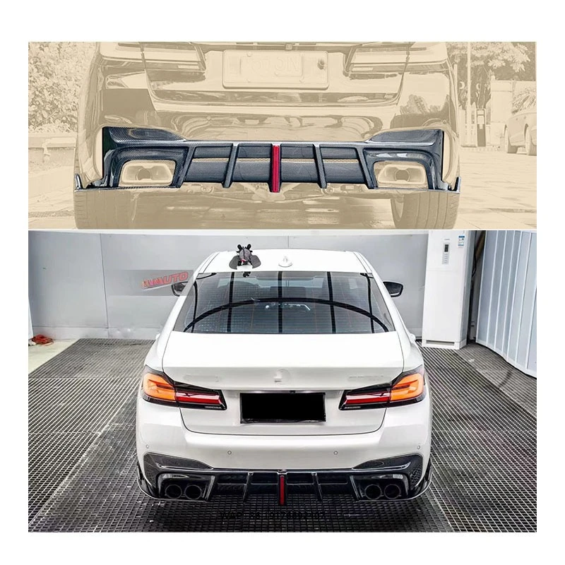 

Yaochi 2018 for 5 Series G30 G38 Carbon Fiber Rear Bumper Lip Bolt-On New with Exhaust Cut-Outs Universal Fitment