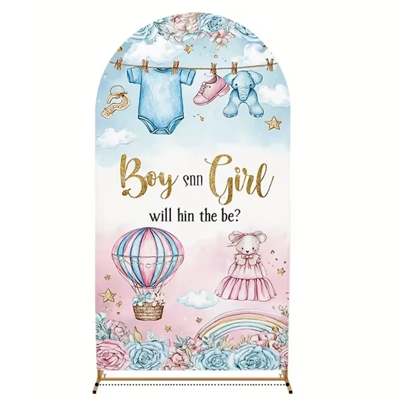 LS Custom 2-Sided Blue Pink Cartoon Animals Boy or Girl Gender Reveal Baby Shower Covers Arch Background Decor Backdrop Photo