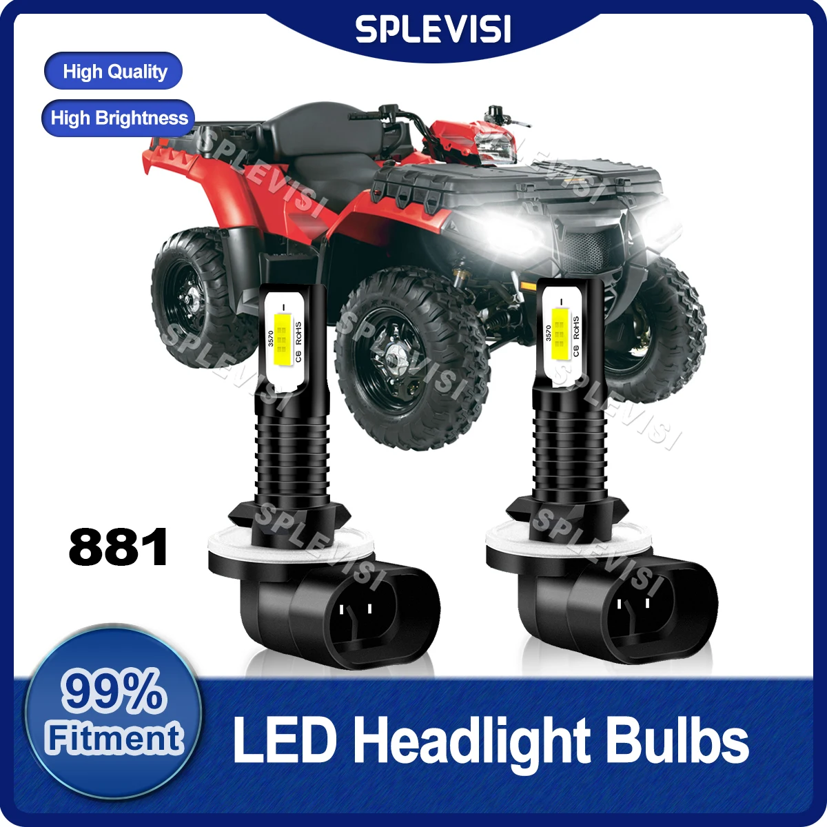 SPLEVISI HID White 2PCS 881 LED Headlight For Polaris Sportsman X2 500 2006 2007 2008 2009 For Polaris Xplorer 400 1995 1999