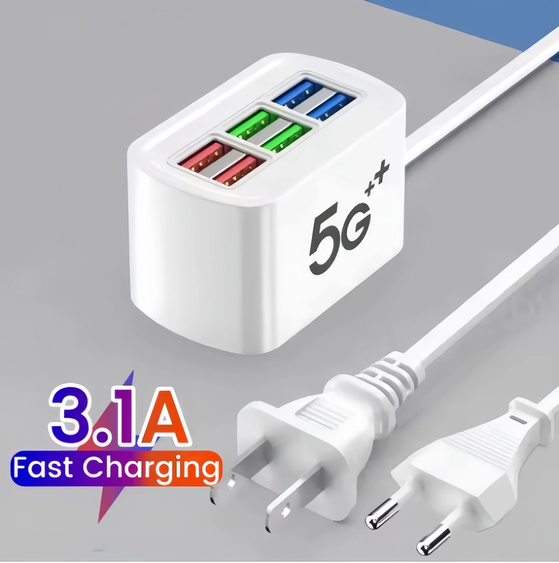 6 USB Fast Charging Phone Wall Power Strip Desktop Charging Station With 1m Extend Cord USB HUB Adapter Socket Smart Home Office