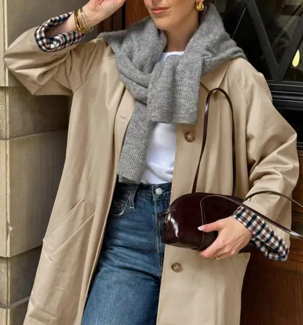 

2025 New Casual Commuter Wind Coat Extended Checkered Splicing Collar Wind Coat for Women