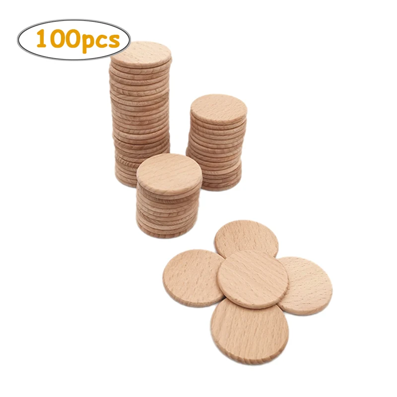 100pcs 3cm Round Wood Coins, Natural Wood Slices Wood Cutout Circles Chips Tokens Reward Coins, for Crafts Projects, Ornaments