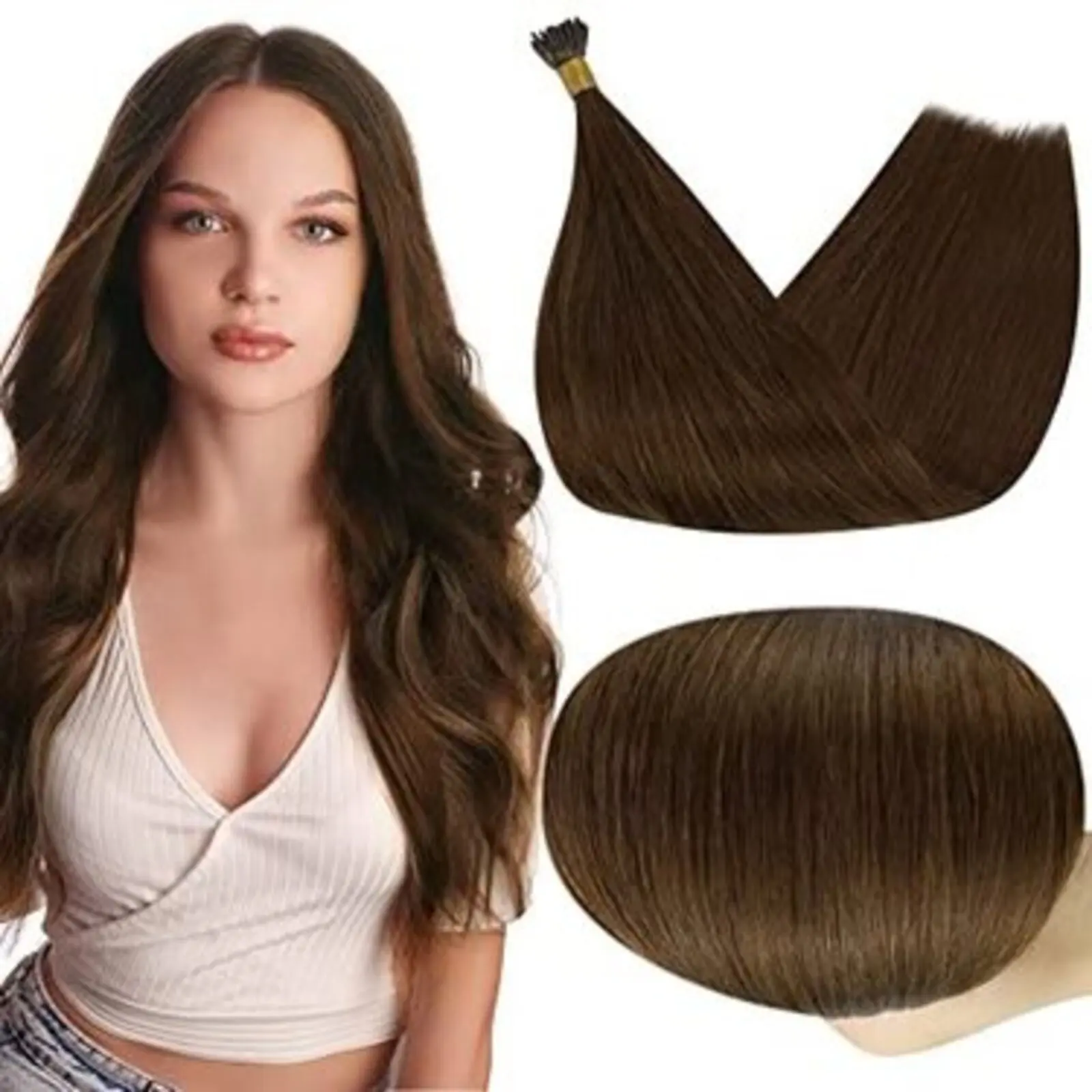 YoungSee Virgin I Tip Human Hair Extensions Pre Bonded Silky Straight 14-24Inch 20G-40G For Hair Loss Top 10A Human Hair