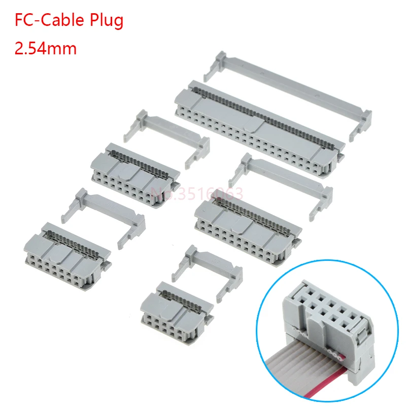 5/10Pcs Gray Fc-8/10/14/16/20/30/34/40/50/64 Pin Female Plug Idc Box Header Socket Connector 2.54mm For Computer Down Cable Wire