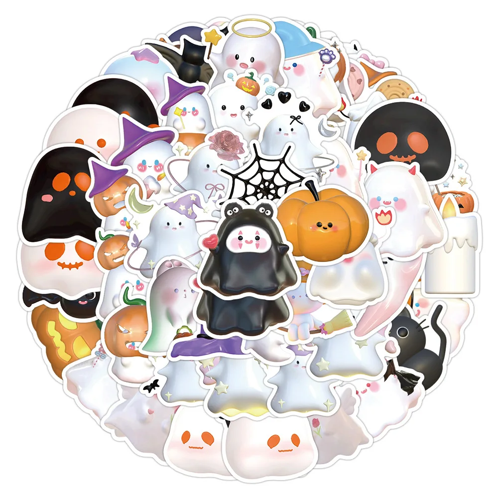 10/30/60PCS Cute Cartoon 3D Ghost Stickers Halloween Decoration Decals For Skateboard Fridge Bike Notebook Car Sticker DIY Toys