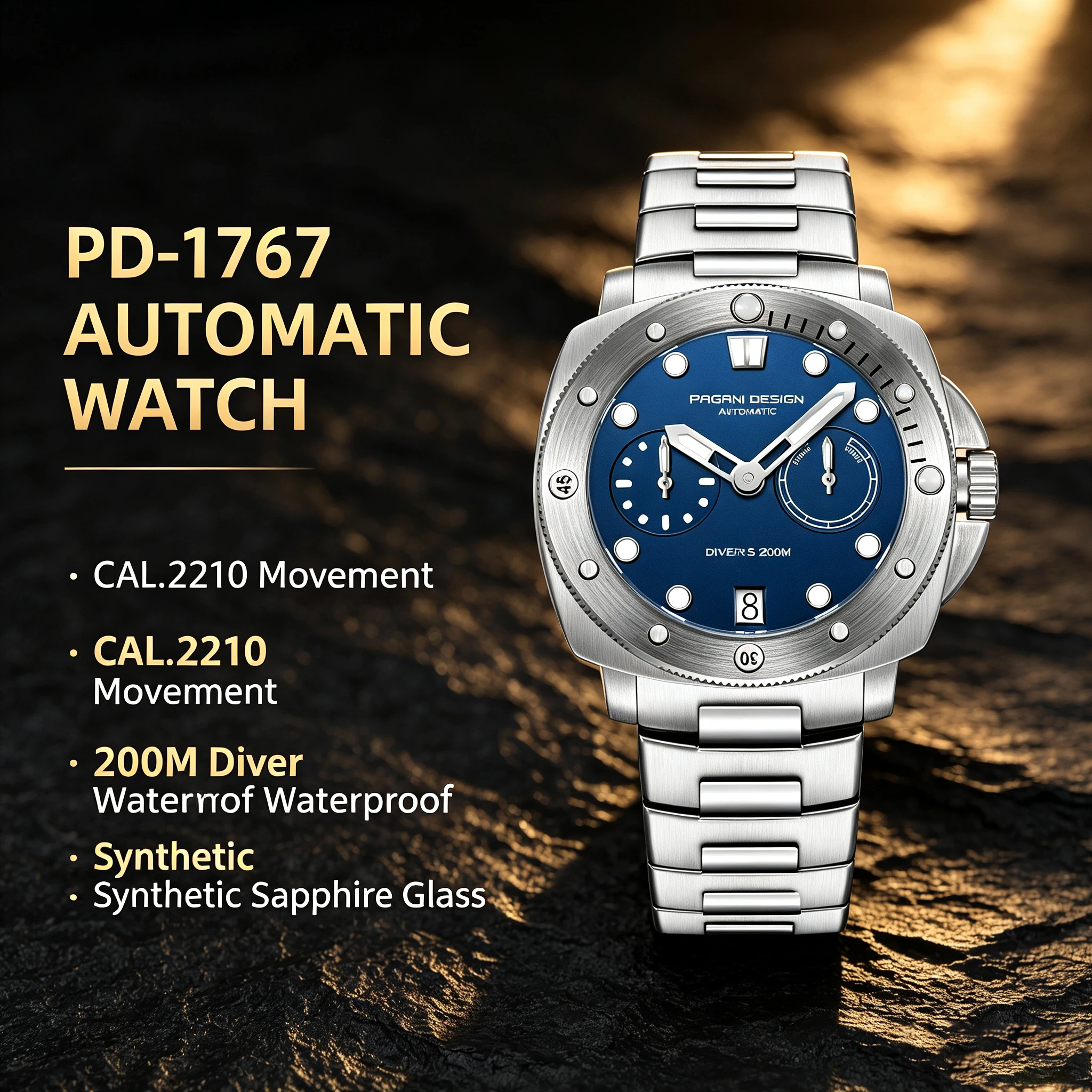 PAGANI DESIGN Men's Automatic Mechanical Wristwatch CAL.2C10 Sapphire Stainless Steel Waterproof Watch for Men Reloj Hombre