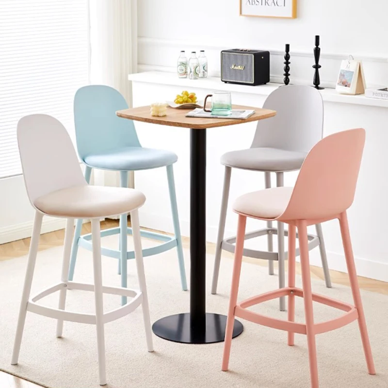 

Nordic Minimalist Bar Chair Plastic High Back Barstool Make Up Bar Stool Vanity Cushions Cadeira Ergonomica Livingroom Furniture