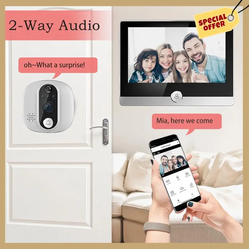 Google Alexa 스마트 라이프 용 Tuya 1080P Wifi 도어 벨 카메라 무선 전자 초인종 PIR 모션 탐지기-WMAN