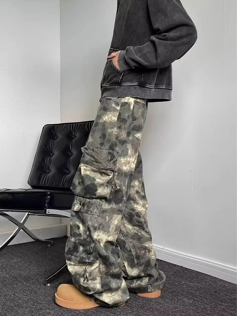 

Мужские уличные брюки в стиле ретро, свободные, прямого кроя, для активного отдыха, рабочие, камуфляжные, с эффектом окрашивания, повседневные, модные, в стиле милитари