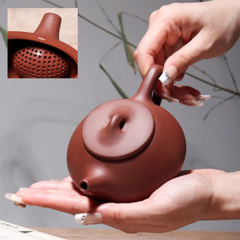 

250ml Yixing Purple Clay Tea Pot Handmade Ball Hole Filter Stone Scoop Kettle Custom Raw Ore Zisha Tea Set Beauty Tea Infuser