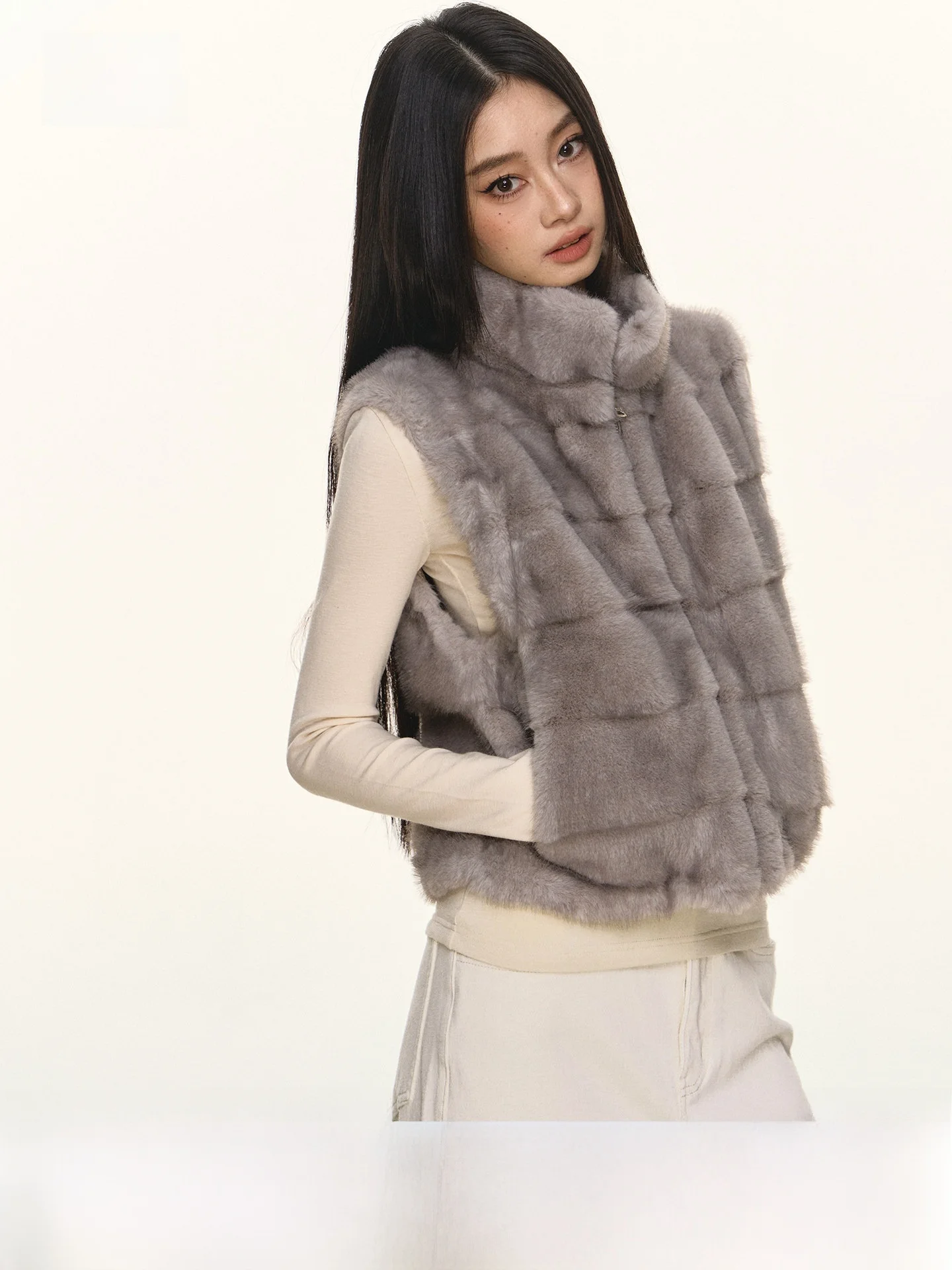 

Anna Aneae Eco-Friendly Faux Fur Vest Women's ort Warmth Collar High-End Feeling Autumn Winter Outerwear Youth Sle Zipper