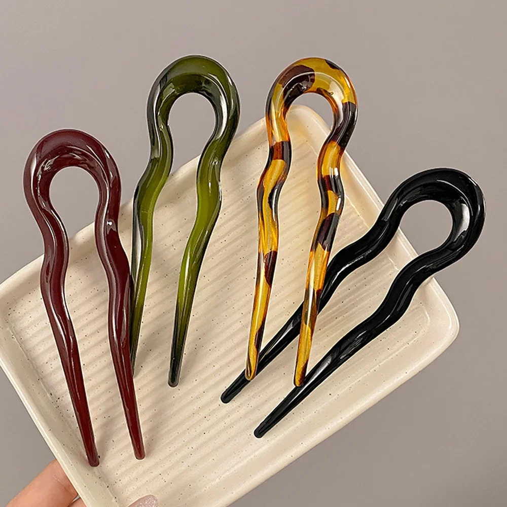 French Styles Wavy U Shaped Hairpins 2 Prong Resin Hair Forks For Buns Chignons Women Girls Party Hairstyle Accessories - 3