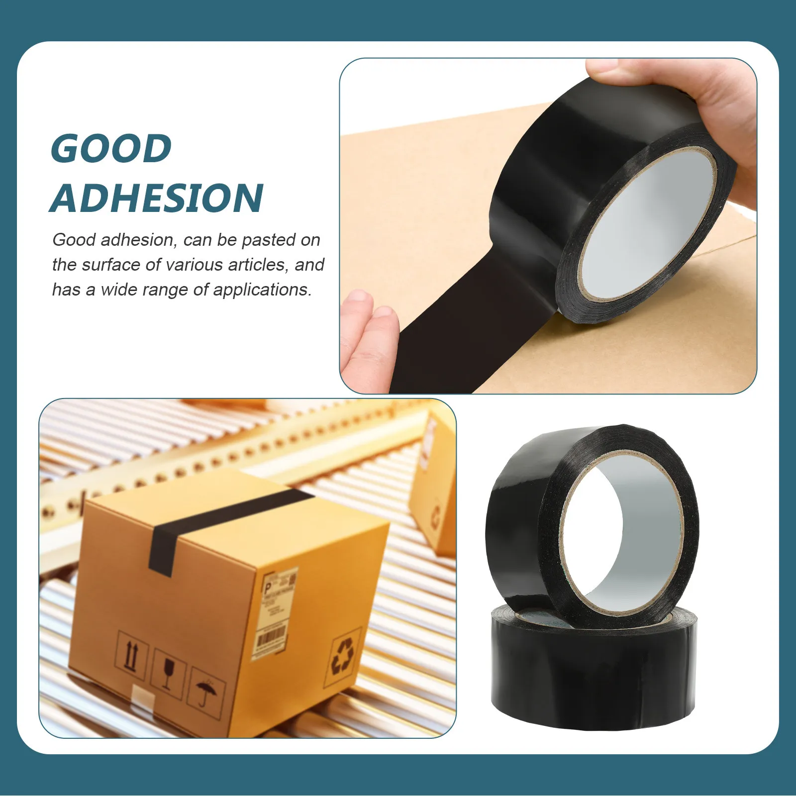 2 Rolls Black Packing Tape Heavy Duty Adhesive Tape Multi-Function Packaging for Household Industrial Carton Sealing Shipping