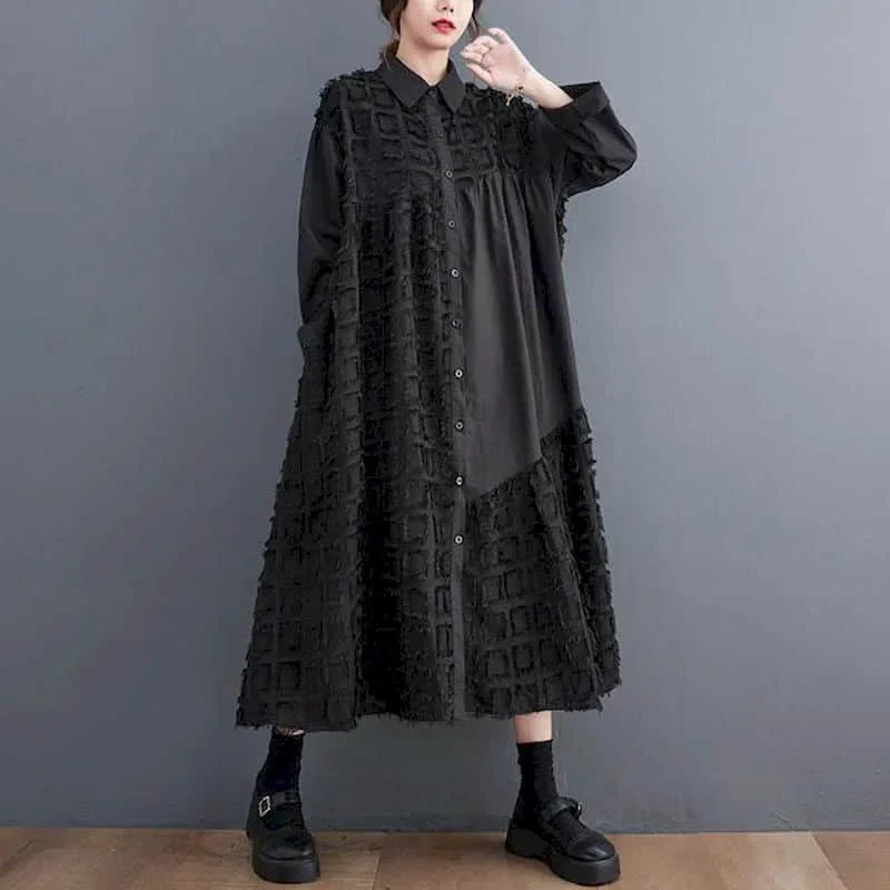 

Shirts Coat for Women Long Sleeve Casual Korean Style Mesh Splicing Polo-neck Extra Long Style Single Breasted One-piece Trench