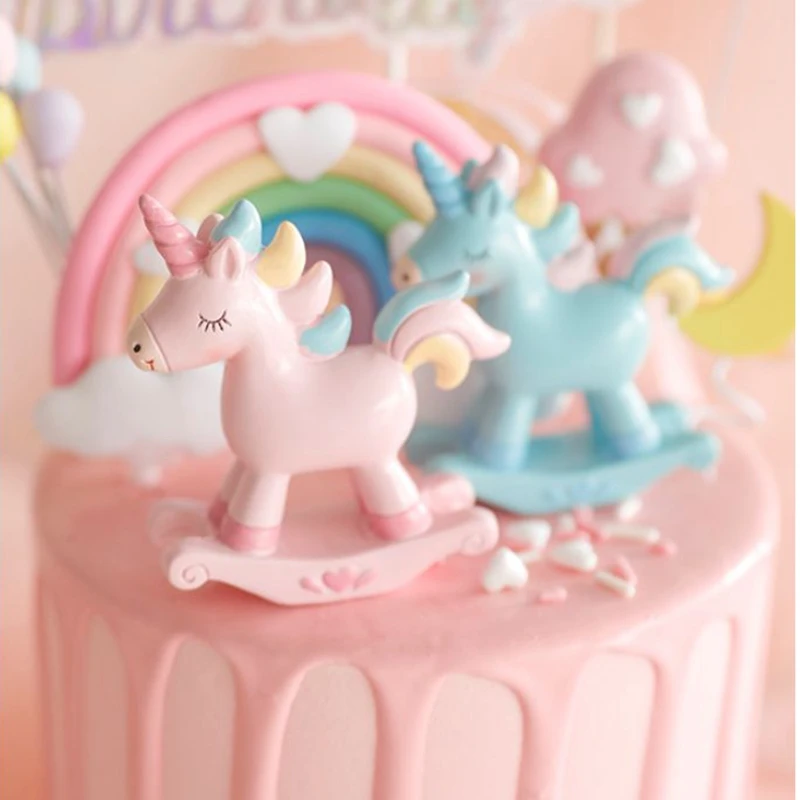 Cartoon Pink Blue Unicorn Cake Topper Rainbow Birthday Party Decor Kids Girl Boy Baby Shower Cake Gifts Wedding Cake Decoratings