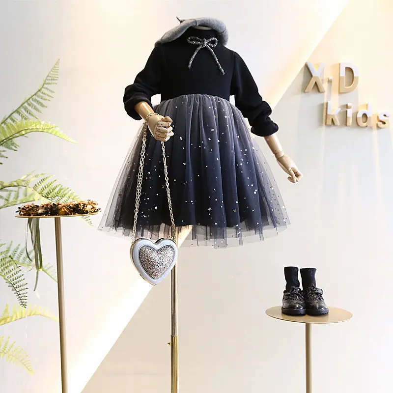 

2025Winter Girls' Fashionable StyleBLINGSparkling Gradient Color Mesh Princess Dress Children's Fleece-Lined Base Skirt