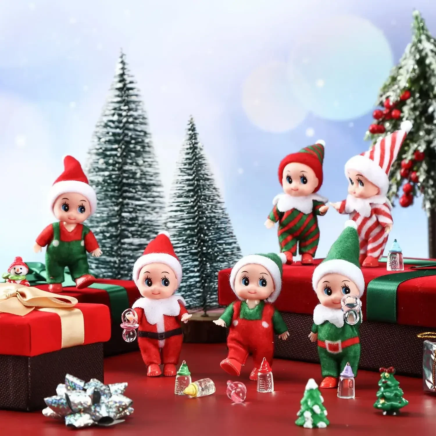 6Pcs Tiny Elf Doll Twins Set, 6 Christmas Elves , Mini Dolls Colorful Plush Cute Elf Dolls for New Year Holiday Decoration