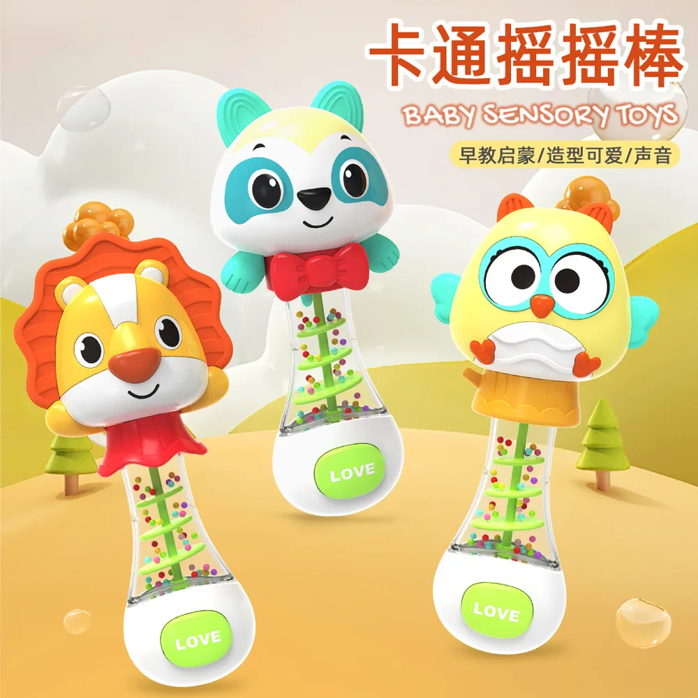 1-teiliges süßes Cartoon-Rasselspielzeug für Kinder mit lustigem Tiergriff, Press- und Soundfunktion, aus weichem Gummi, geeignet für Babys