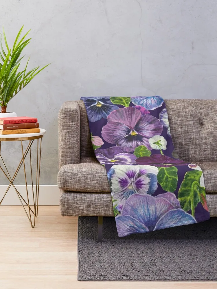 Watercolor pansy flowers - purple mix Throw Blanket Soft Beds Vintage Sofas Blankets