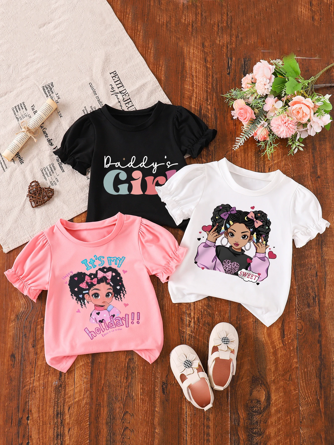 0–3 Jahre alt, süße Mädchen-T-Shirt-Oberteile mit Rüschenärmeln für den Sommer, 3 Farben