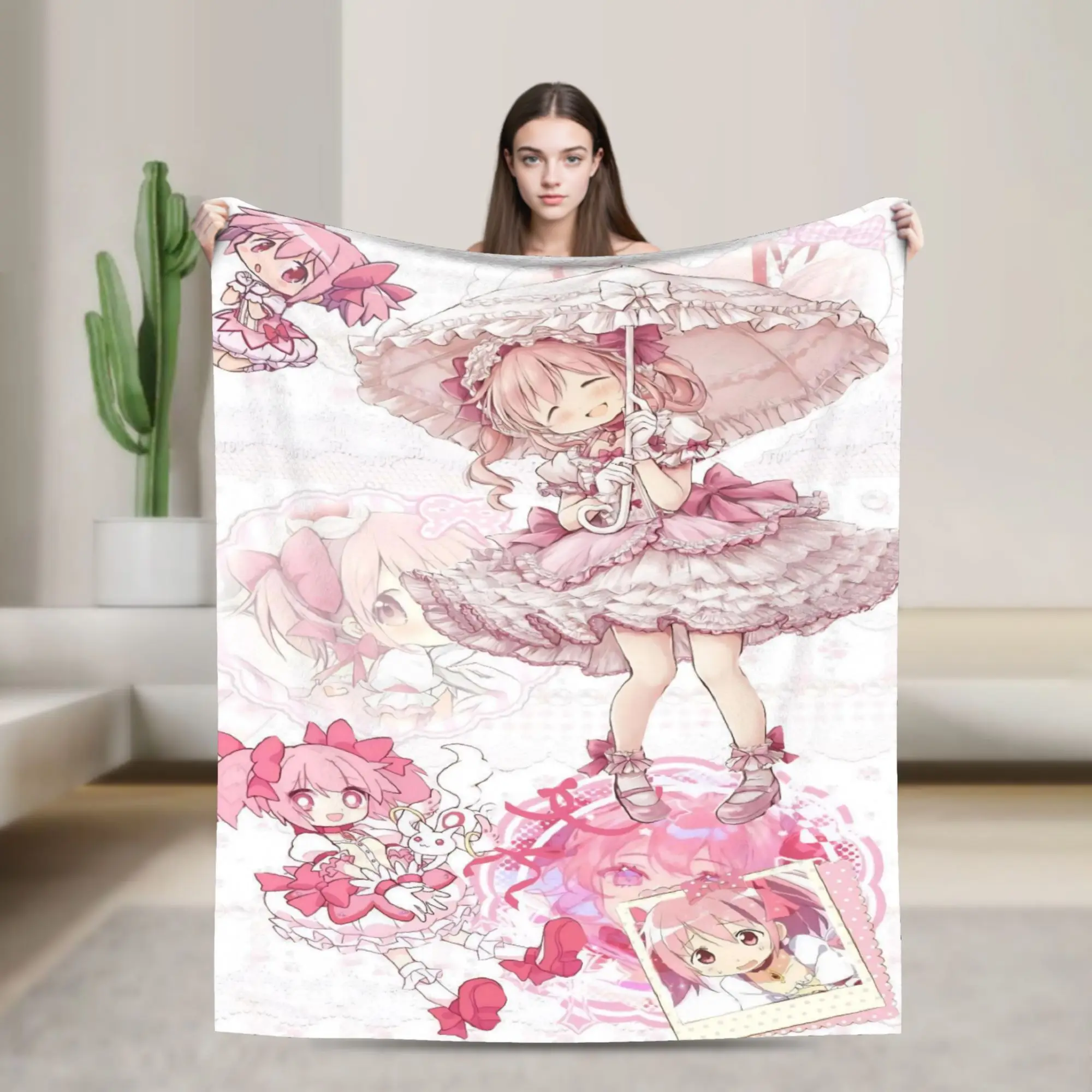 Puella Magi Madoka Magica Blankets Cute Girl Madoka Kaname Wool Novelty Warm Throw Blankets for Coverlet  Winter