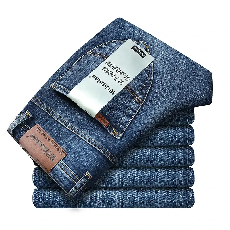 Business Men's Jeans Casual Straight Stretch Fashion Classic Blue Work Denim Trousers Male WTHINLEE Brand Clothing Size 28-40