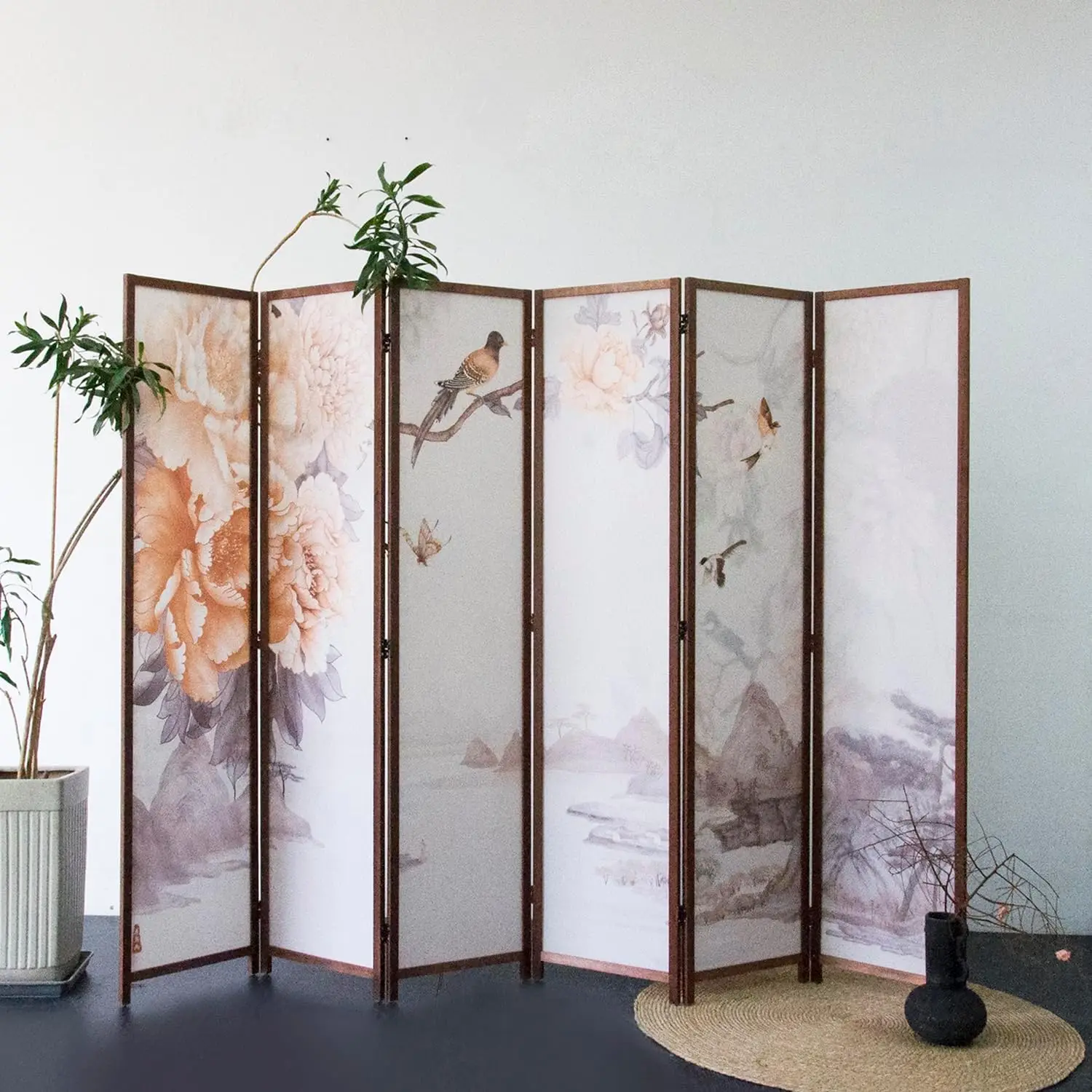 Furnnylane 6 Panel Room Divider for Room Separation, 5.6 ft Tall Double Sided Blackout Folding Privacy Screen for Home Office -