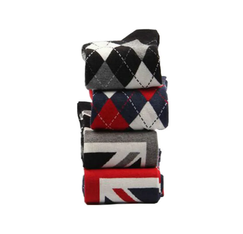 Harajuku-Calcetines de algodón con patrón de rombos para hombre, medias Retro con estampado de la bandera británica, equipo fijo de diseñador de