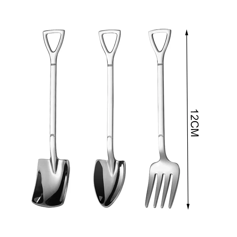 9pcs 410 Shovel Spoon Stainless Steel Tea Spoon Creative Coffee Spoon Ice Cream Dessert Spoon Tableware Knife Fork Spoon  Set