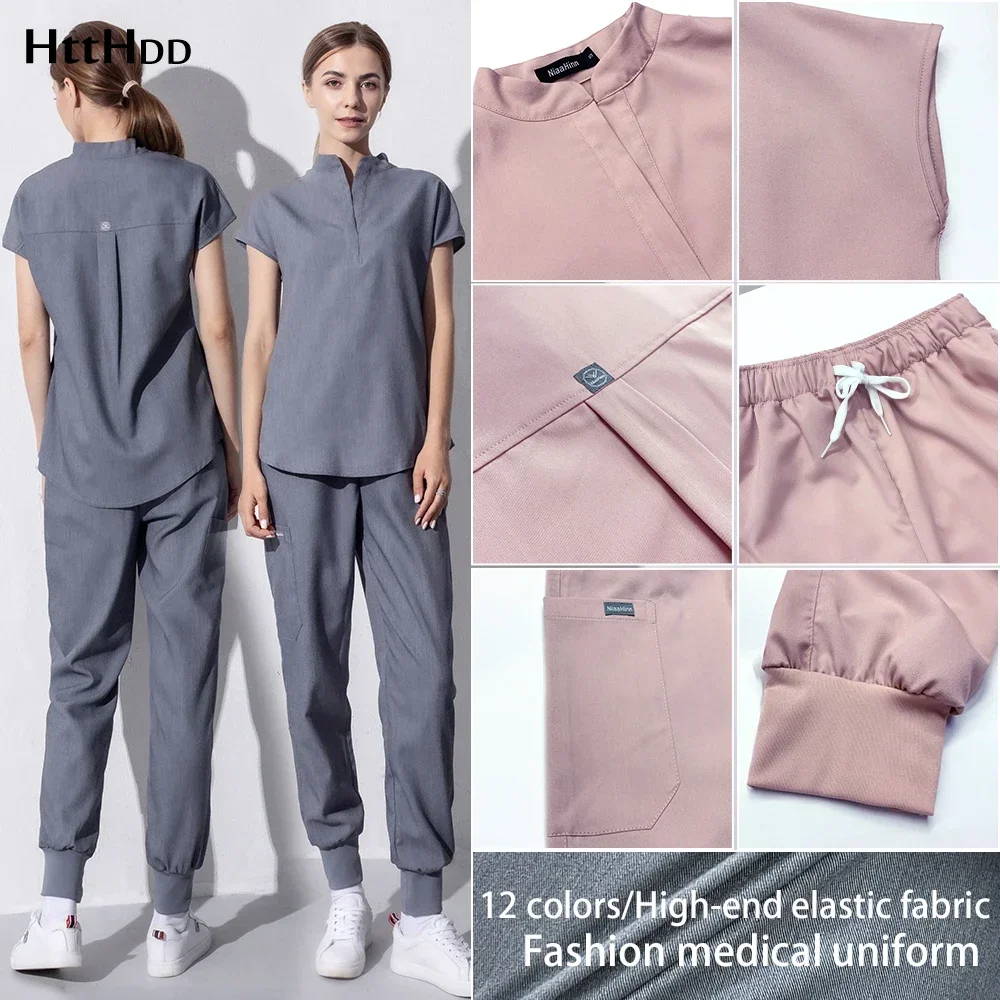 Mode Vrouwen Werkkleding Scrub Tops + broek Medische Uniform Chirurgie Scrubs Shirt Korte Mouw Dierenwinkel Arts Verpleegkundige Verpleging Uniform