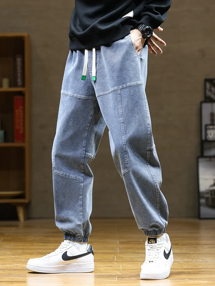 

2023 New Autumn Men's Jeans Fashion Drawstring Stretched Cotton Baggy Denim Jogger Pants Men Harem Jean Trousers Large Size 8XL