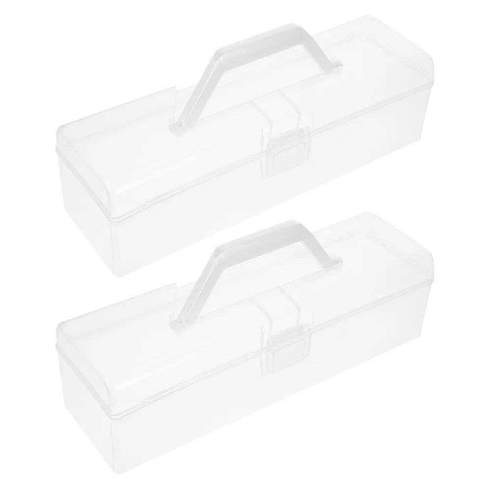

2pcs Clear Storage Box Thickened Transparent Handle Spacious Art Supplies Organizer Paint Brushes Watercolor Pencil Case Desk