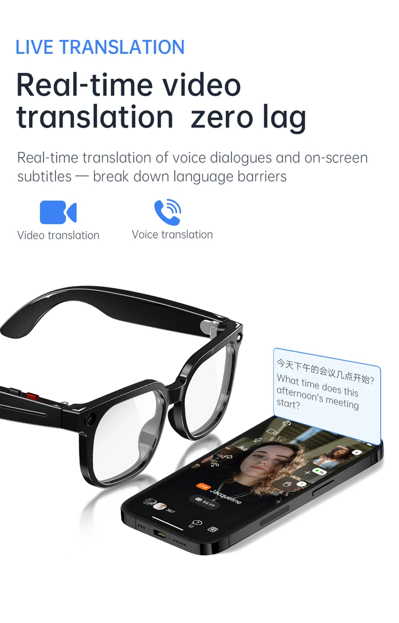 AI Smart Audio-Brille mit 4K HD-Kamera, WLAN-Videoaufzeichnung, Bluetooth-Anruffunktion, mehrsprachiger Übersetzung und tragbarem Smart-Eyewear – Detail 10