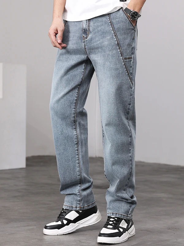 

Men's Casual Straight Leg Jeans Loose Fit Lightweight Drapey Spring Autumn Denim Pants mid Waist Zipper Closure Loose Fit
