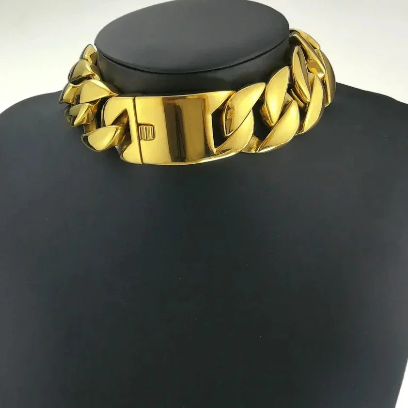 316L Stainless Steel Gold Color Necklace 31mm Width All Polished Heavy Long Chain 40-60cm Jewelry For Men