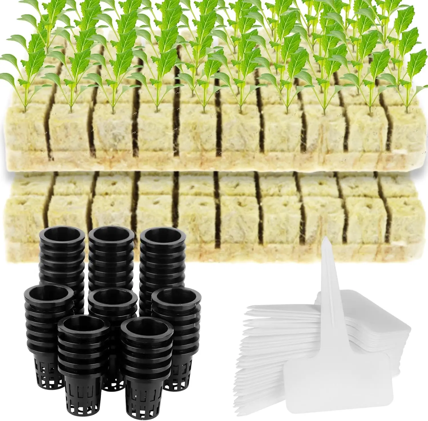 

100 Set Rockwool Grow Cubes with 2 Inch Net Pots 100 Pack Hydroponic Net Pots 100 Pcs Rock Wool Planting Cubes 100 Pcs T