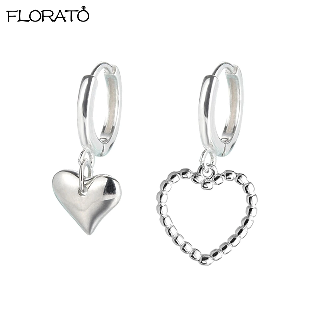 925 Sterling Silver Needle Hollow Asymmetry Heart Drop Earrings for Women New Brand Fashion Ear Cuff Piercing Dangle Earring