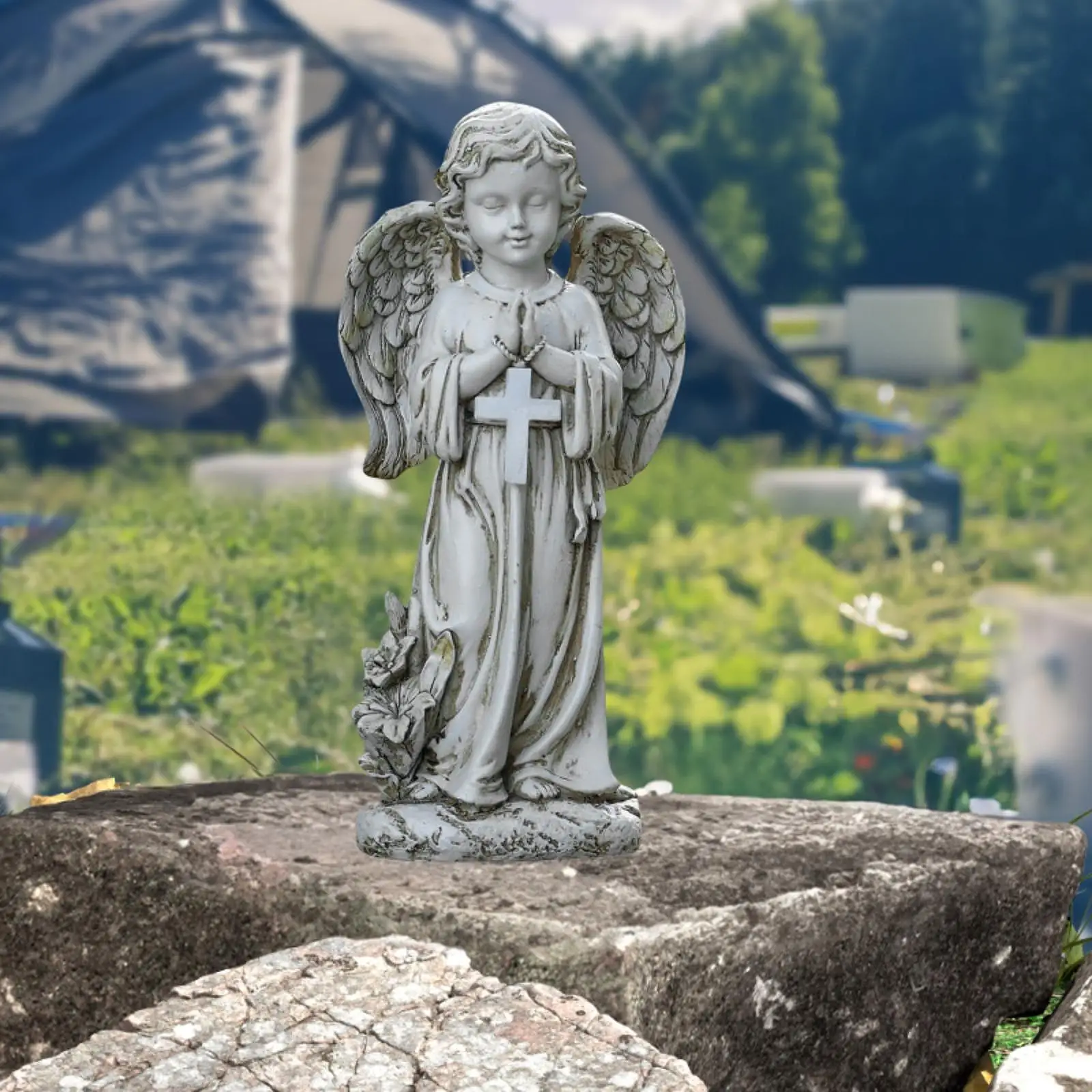 Estatua de resina de Ángel estética Solar, escultura de jardín de Ángel conmemorativo al aire libre para decoración de cementerio ligero, figuritas artesanales de jardín