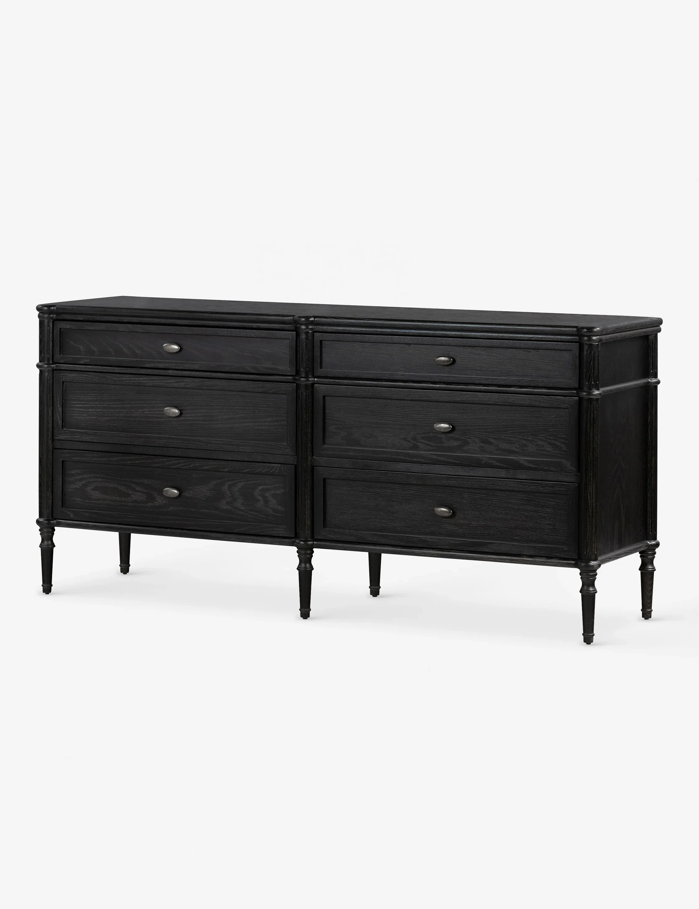 Quality Bedroom Furniture French Contemporary Solid Oak Black 6 Drawer Dresser