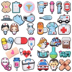 8-9Pcs Doctor Nurse Band-Aid Thermometer Ambulance First Aid Kit PVC Shoe Charms Fit Wristbands Garden Shoes Button Ornaments