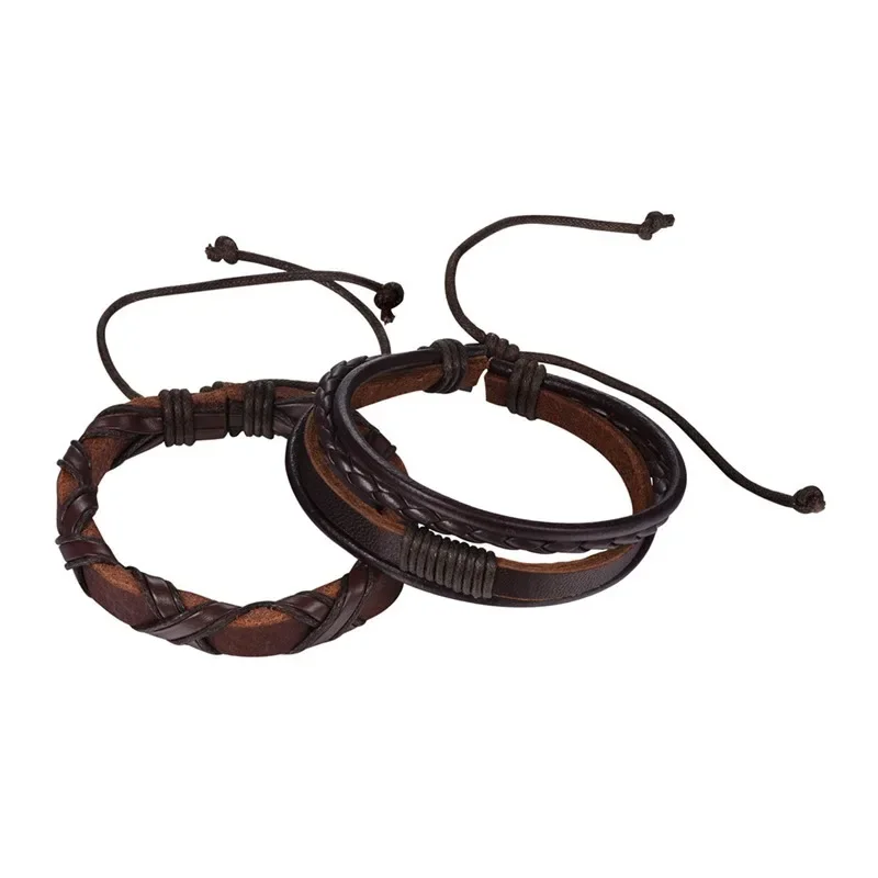 Brown/Black Braided Handmade Leather Rope Bracelet for Women Men QC24