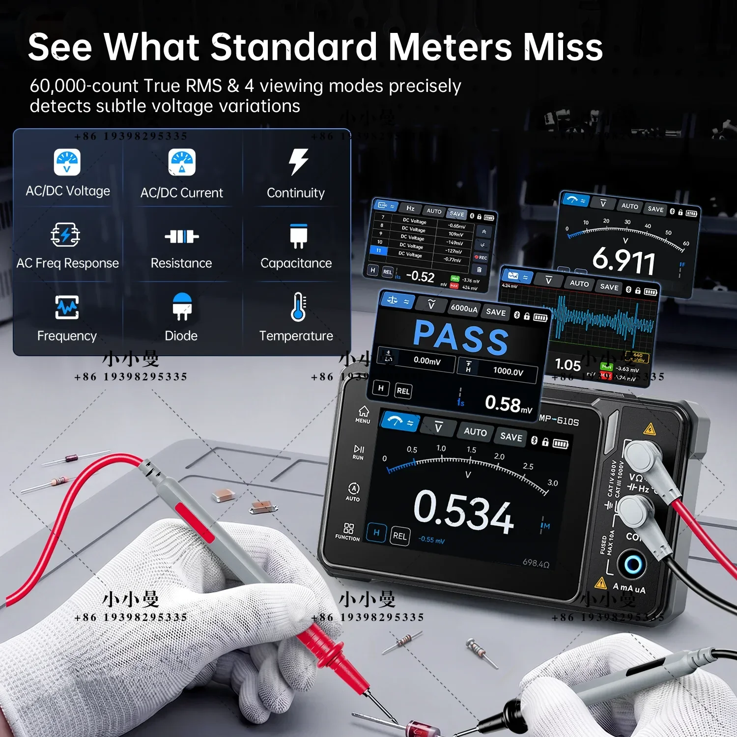 FNIRSI TMP-610S Upgrade 3 in 1 Oscilloscope Multimeter Signal Generator 60000 Counts Digital Tool Dual Channel Automotive Repair